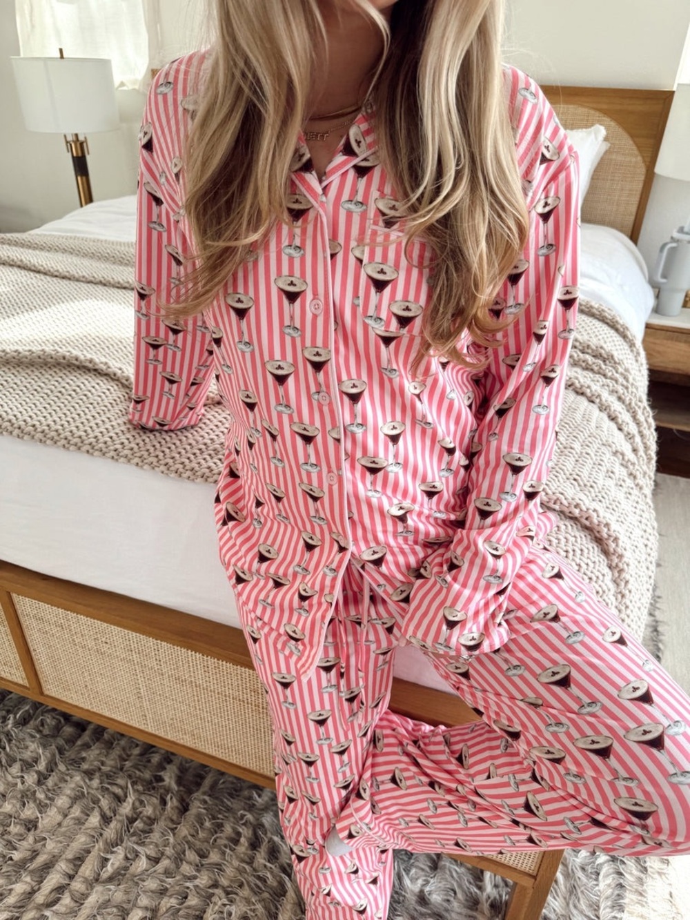 Espresso Martini pink striped pajamas size L Benny & co